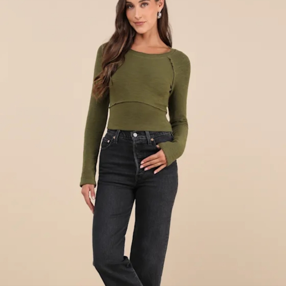 Olive Long Sleeve Women's Top - Stylish Knit Tee
